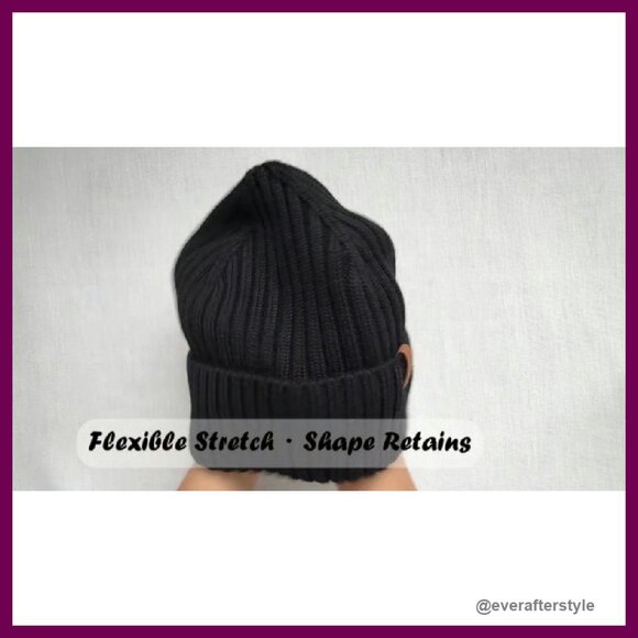 Merino Wool Rib Knit Beanie Unisex Classic Soft Warm Winter Hat Cuffed